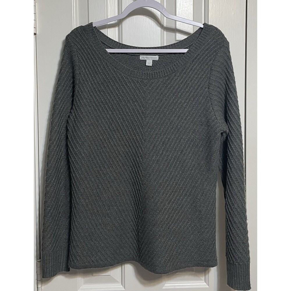New York & Company NWT Gray Chevron Ribbed Knit Sweater Large Soft Pullover $49